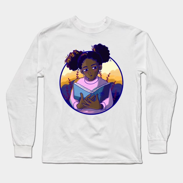 Cute black girl reading Long Sleeve T-Shirt by Mayarart